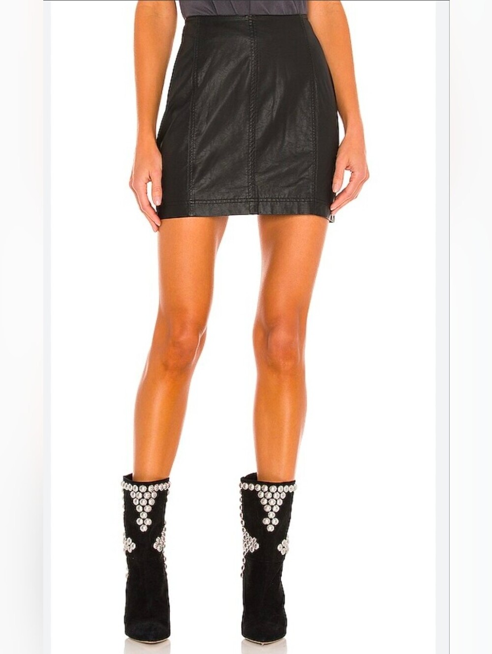 Free People Modern Femme Black Faux Leather Mini Skirt Size 10